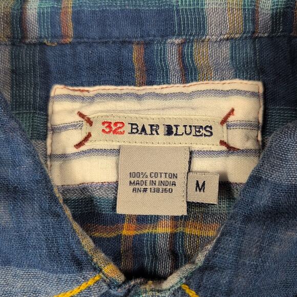 32 Bar Blues Flannel Shirt Men’s M Blue Plaid Button Up Casual Long Sleeve - Picture 4 of 12